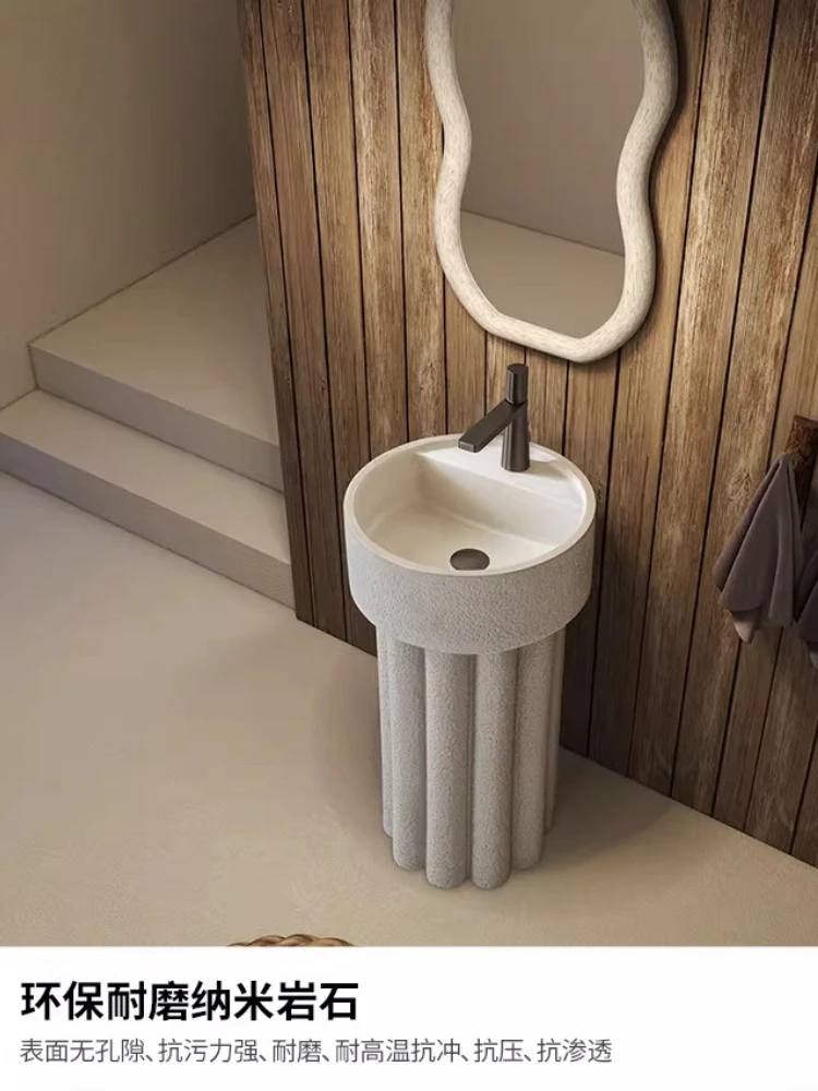 

Wabi Sand Cream Wind Column Basin Floor-to-ceiling integrated outdoor sink Creative personalized art face wash table