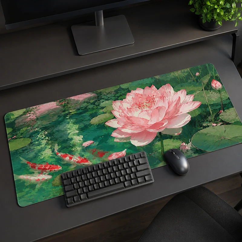 Lotus Flower with Koi Fish Mouse Pad Gamer printon demand HD Custom Computer Mousepad XXL MousePads Non-Slip Soft Office