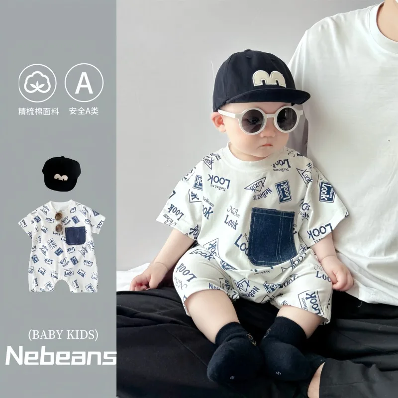 ZOETOPKID Baby Onesies Bodysuit and Hat Cotton Summer Newborn Boys Girls Rompers Short-Sleeved Thin Infant Climbing Clothes