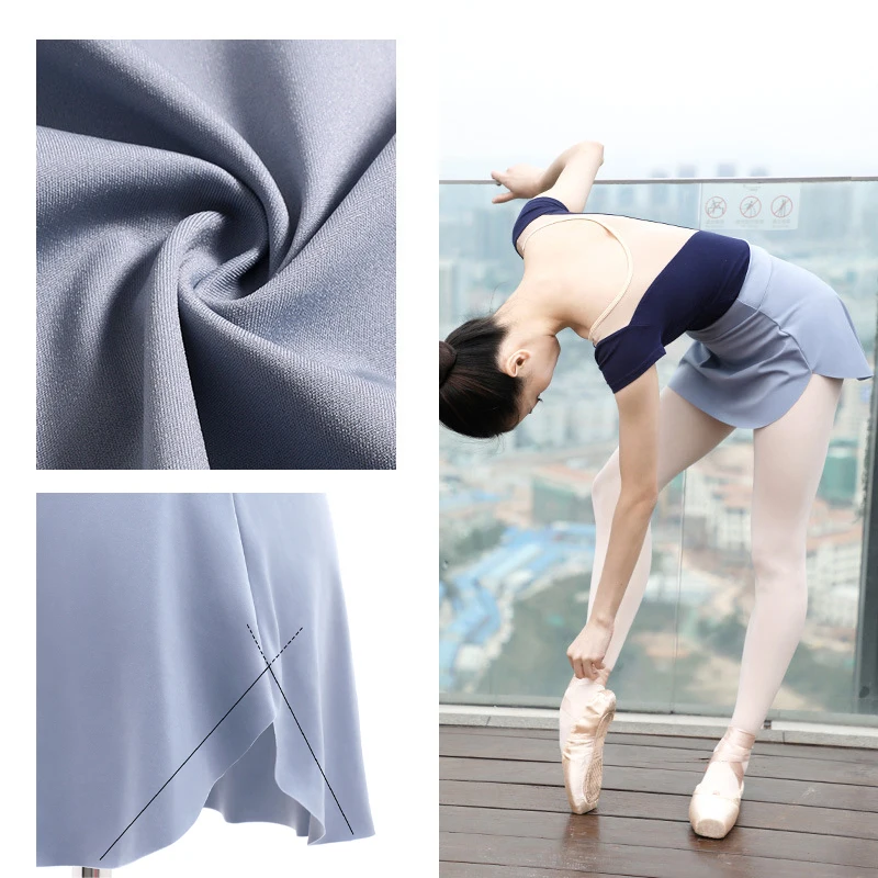 Women Ballet Skirts Classical Dance Mini Short Dress Adult Side Split Summer Nylon Costumes Skirts Girls A-Line Figure Skating