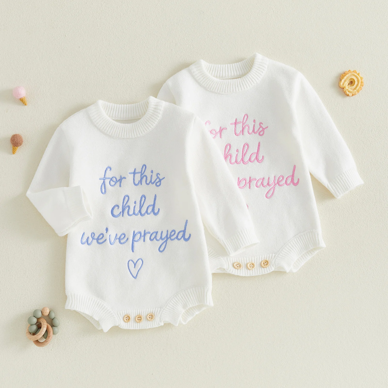 Infant Baby Winter Warm Knit Rompers Long Sleeve Letters Embroidery Sweater Jumpsuit Knitwear