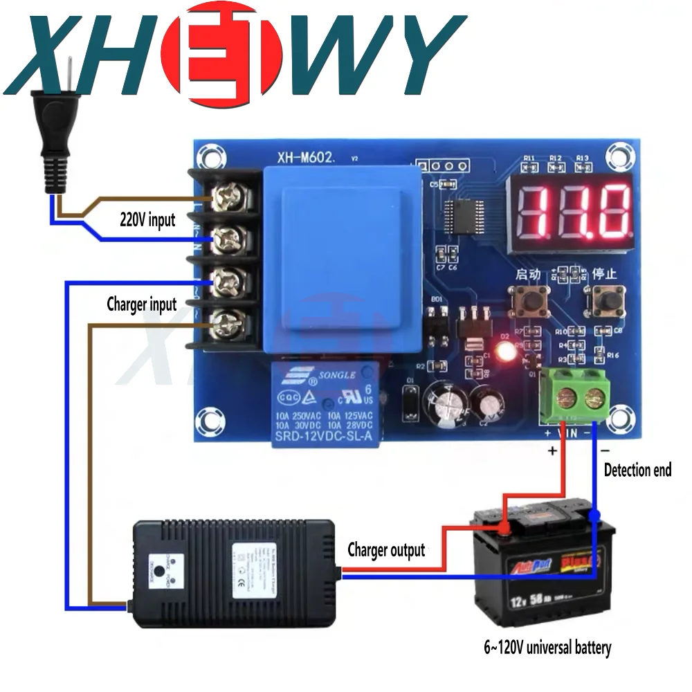 XH-M602 Digital Control Battery Charging Control Module AC 220V Lithium Storage Battery Charger Control Switch Protection Board