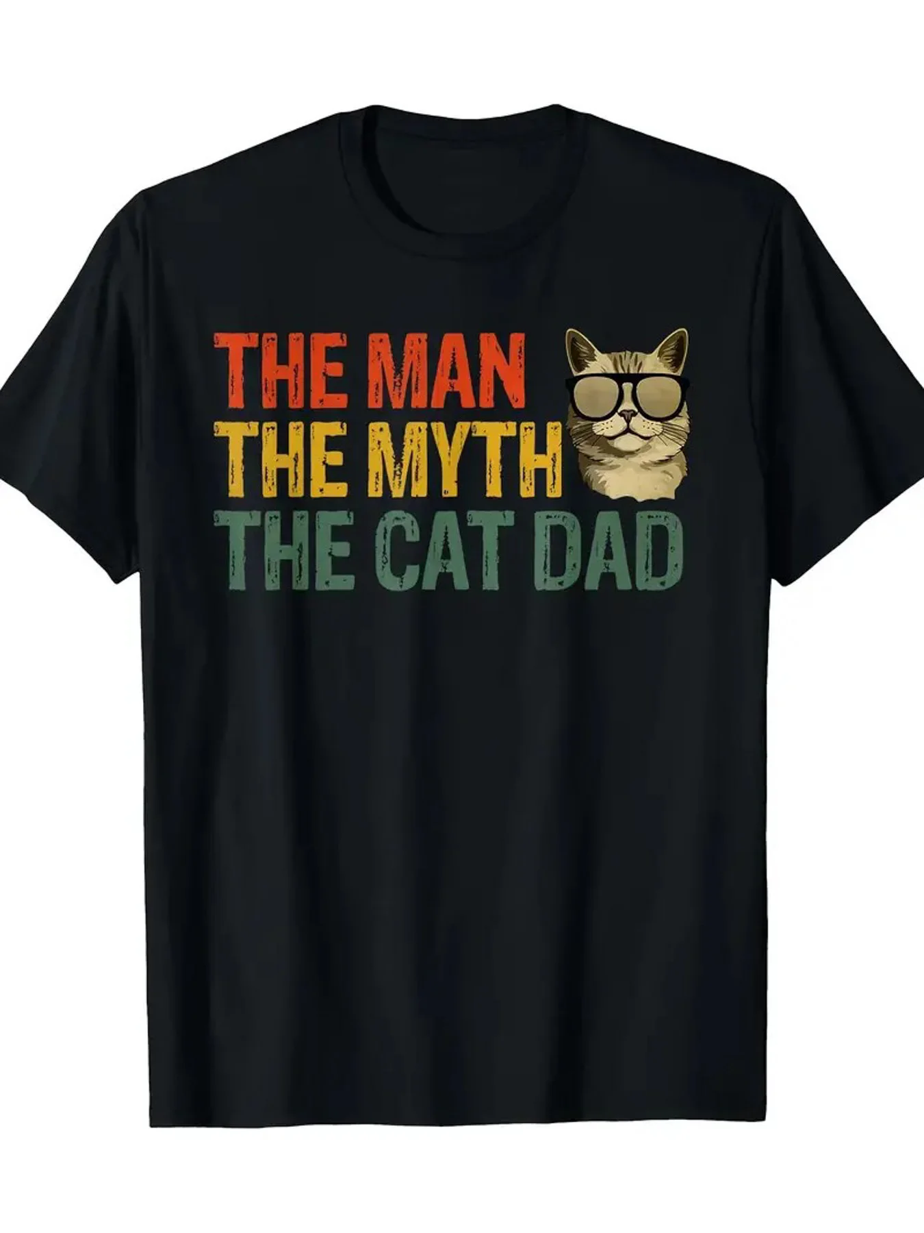 Cat Dad Mythology Vintage-Inspired Cotton T-Shirt for Men - Casual Short Sleeve Crew Neck, Breathable & Soft Summer Tee