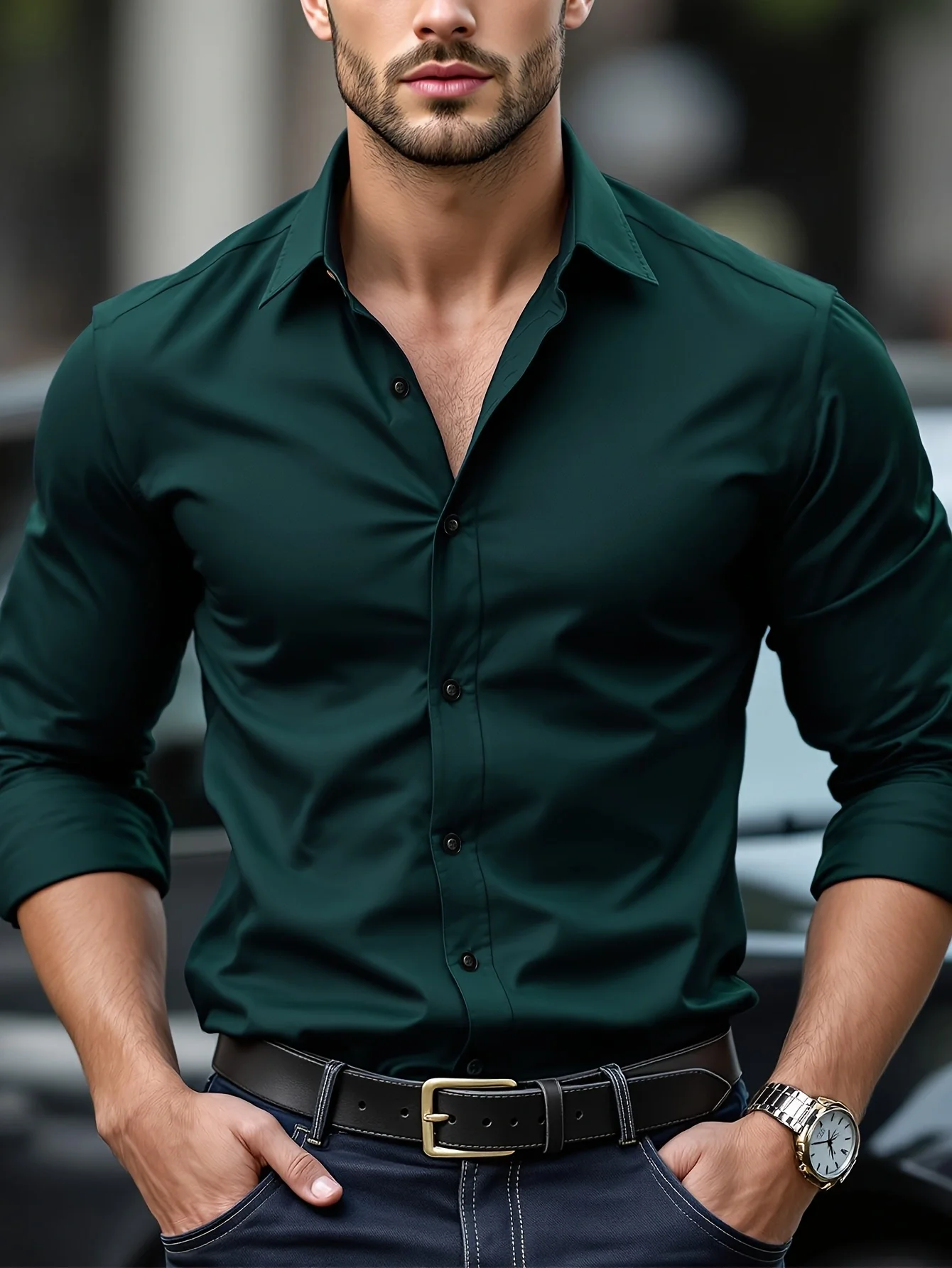 FGKKS Nieuw herenoverhemd Gloednieuw effen kleur lange mouw elastische stof heren meerdere kleuren mannelijke kwaliteit basisshirt