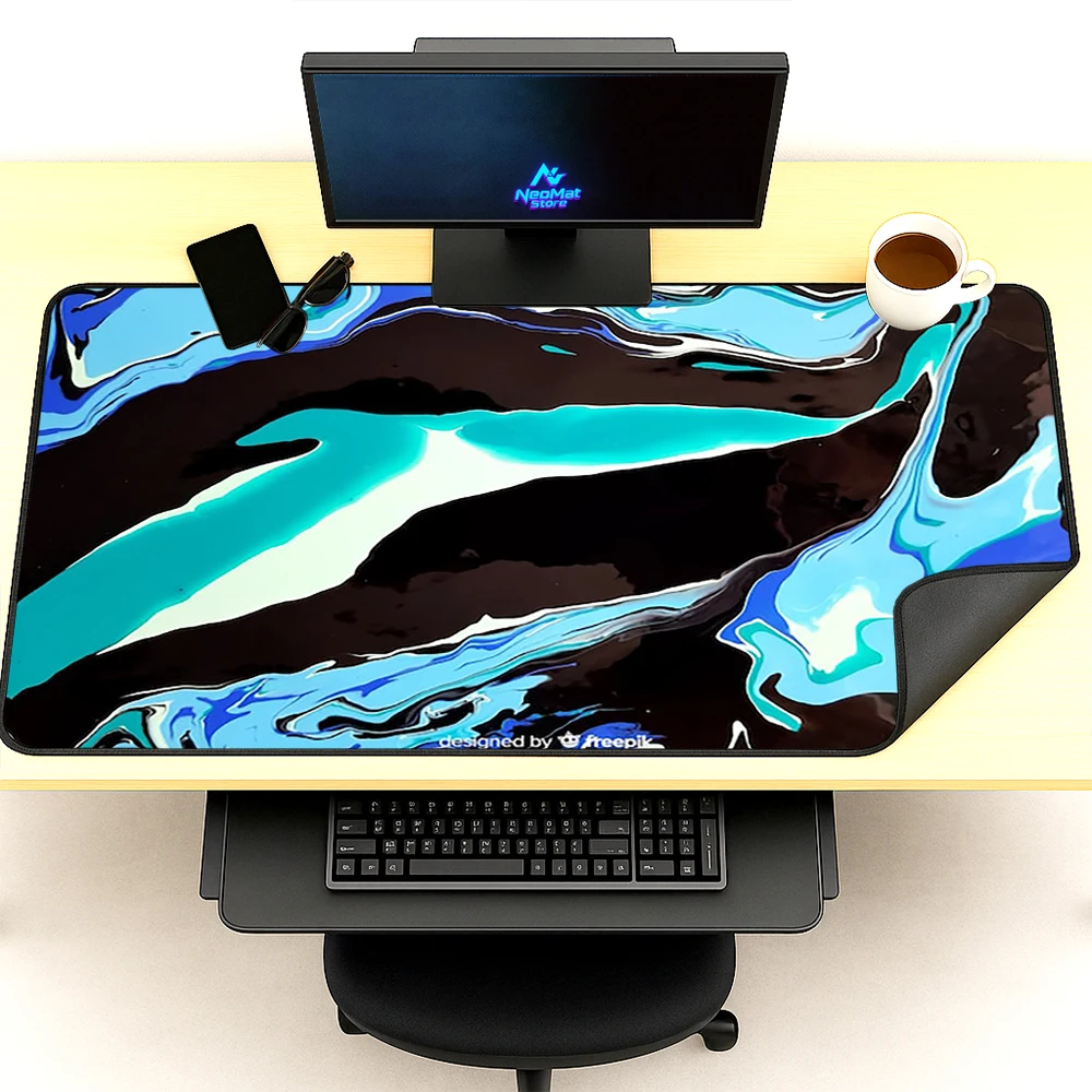 Liquid Swirl Mouse Pad Gaming Mat Teal 140x60 Large Mousepad Deskmat XXXL Black Mousemat Abstract Nonslip Table Mat Pc