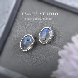 ITSMOS Labradorite 925 Silver Post Oval Gemstone Earrings Natural Moonstone Rose Quartz Amethyst Studs Dainty Earrings for Women