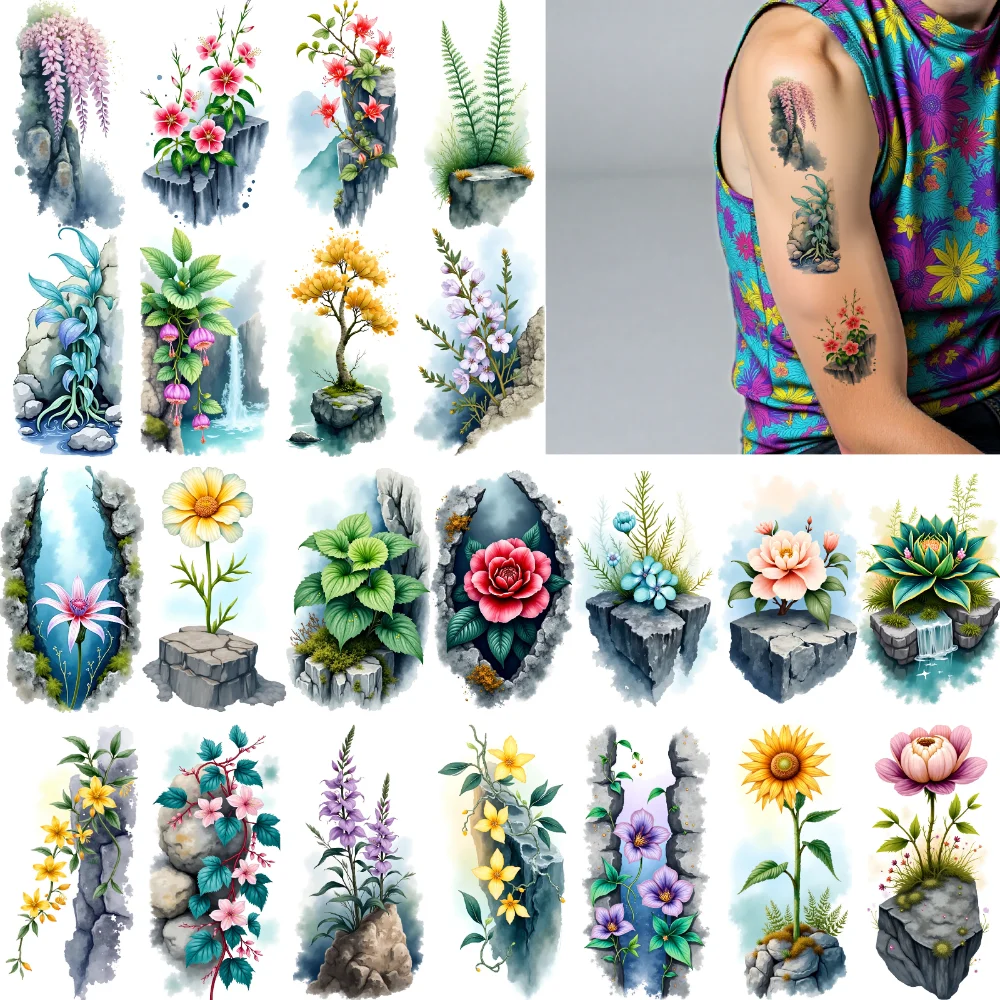 

9pcs Temporary Tattoo Floral Designs Watercolor Nature Elements Temporary Tattoo Stickers For Children Arms Ladies