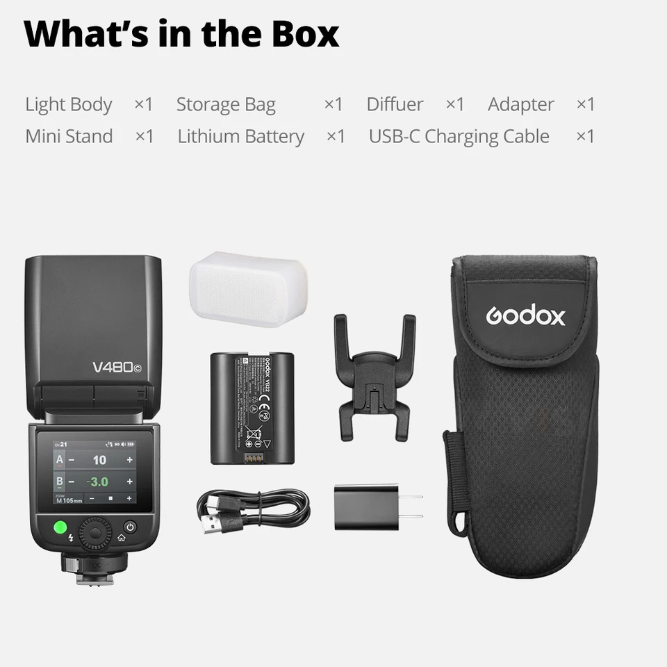 【New】Godox V480 TTL Li-ion Camera Flash, 650 Full-Power Flashes Built in Styling Light for Canon/ Nikon /Sony/FUJIFILM/Olympus