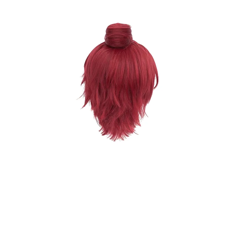 Juego Ashes of The Kingdom Sun Quan Cos peluca 30CM pelo sintético rojo oscuro resistente al calor pelucas de Cosplay para fiesta de Halloween + gorro de peluca