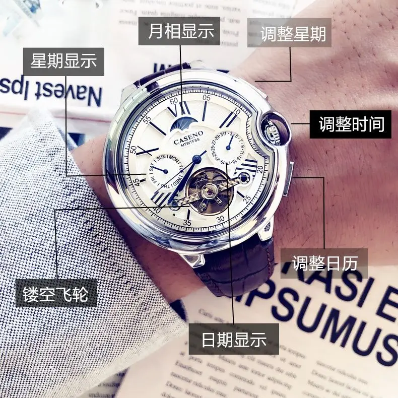 Сапфировые полые автоматические механические часы, мужские повседневные деловые водонепроницаемые часы