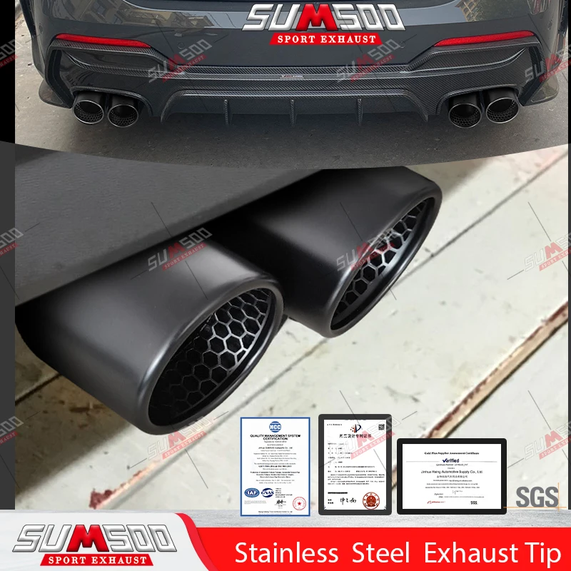 Genuine SUMSOO 1PCS Matte  black Stainless Honeycomb Double Outlet Exhaust Tips Universal Muffler 60MM 63mm
