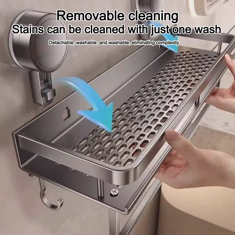 

Multifunctional Aluminum Bathroom Shelf Suction Cup No Drilling Toilet Storage Rack Wall Shampoo Holder