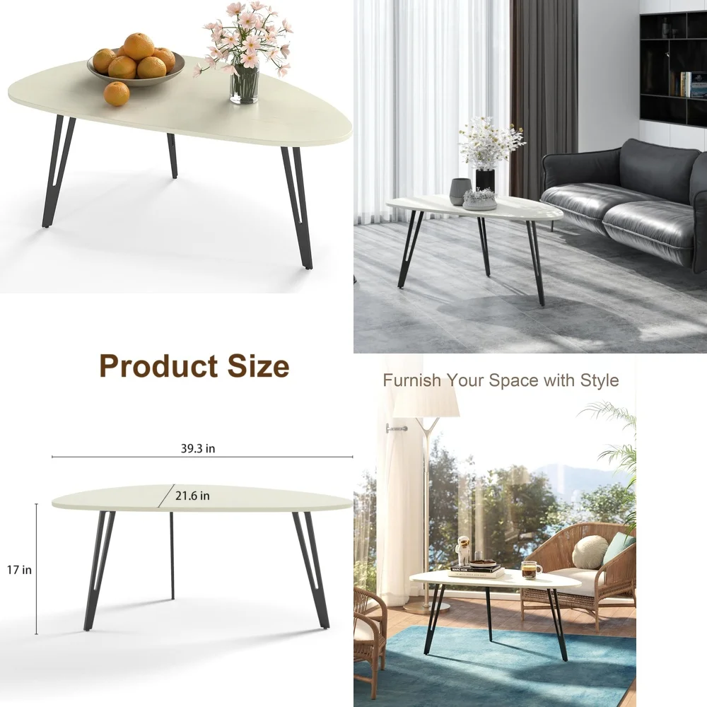 طاولات المقهى، طاولة قهوة بيضاوية بيضاء حديثة لغرفة المعيشة ومساحة المكتب، طاولة مركزية صغيرة أنيقة بتصميم أنيق #1