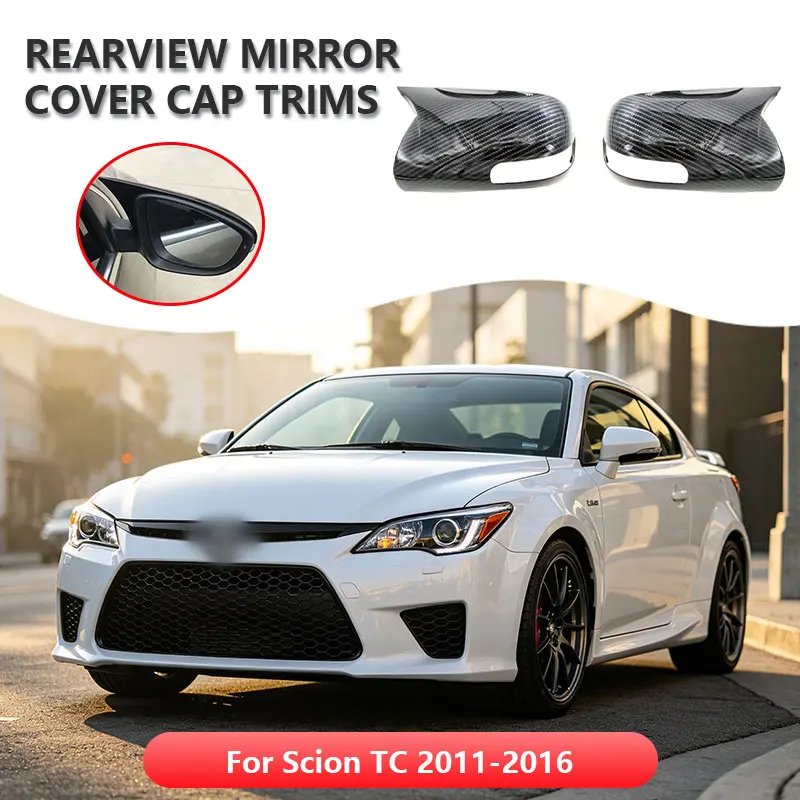 For Scion TC 2011-2016 Car Sticker Rearview Side Mirror Cover Wing Cap Exterior Door Rear View Case Trim Carbon Fiber Look ABS