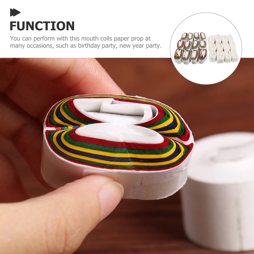 

24pcs Mouth Coils Paper Stage Performance Pulling Coil Party Trick Portable Fun Props for Festival Birthday White Color