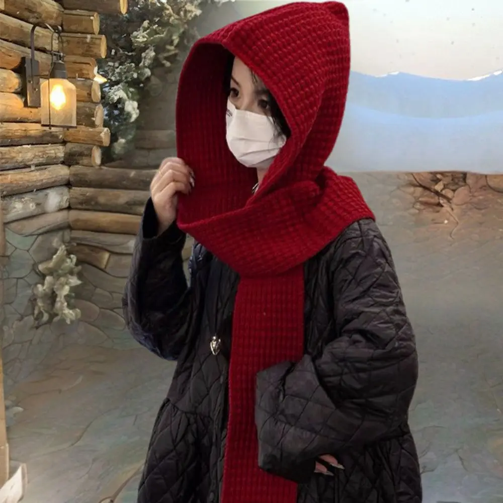 

Fashion Balaclava Scarf Hat Women's Knitted Hood Scarf Warm Earmuffs Cap Woolen Pullover Hat Neck Collar Scarf Cap Ski Bonnet