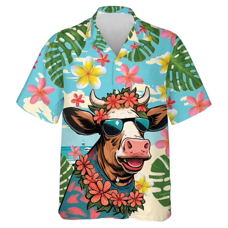 

Men's shirts Funny Cow 3D Printed Beach Shirts For Men Clothes Casual Hawaiian Dairy Short Sleeve man clothes tiki shirt y2k top