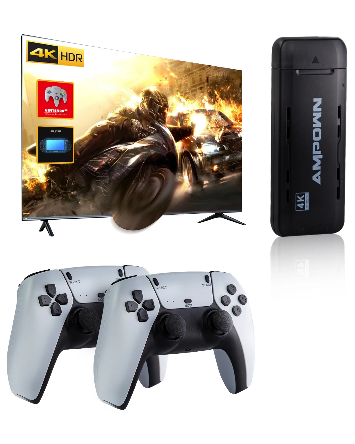 New New Ampown U9 TV Game Stick With Two 2.4G Wireless Controller 64GB 10000 PS PSP Retro Video Games Console Gaming Player