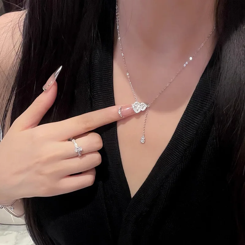 فاخر 925 فضة كريستال شرابة القرع سلسلة الترقوة قلادة قلادة للنساء حفل زفاف مجوهرات هدية طوق #6