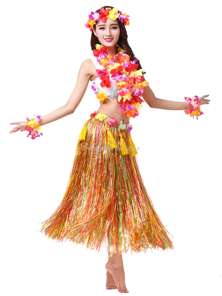 Hula Dans Kostuum Vrouw Hawaiian Hula Rok Gras Kostuum Slinger Bloemenrok Verkleed Feest Strand Hoelarok Set