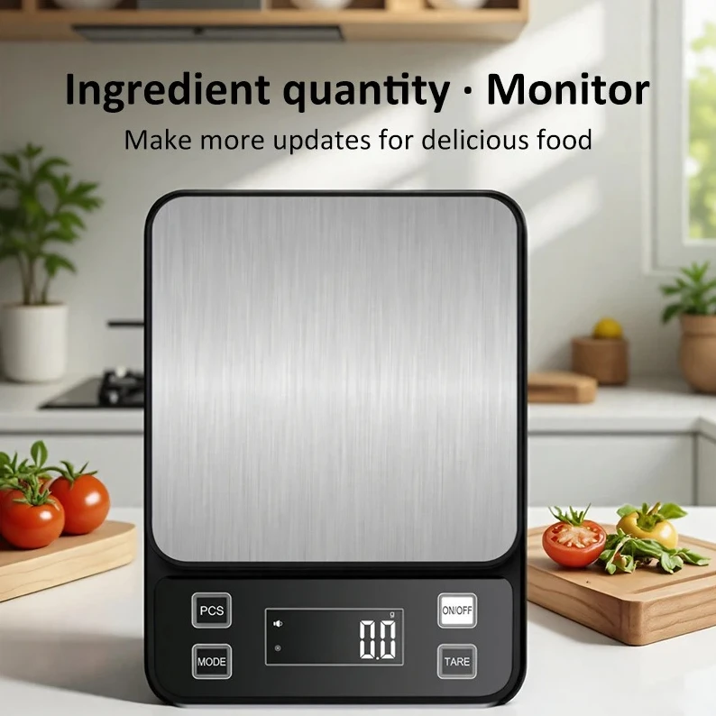 Digital electronic kitchen scale 3/5/10kg 0.1g LCD display stainless steel waterproof measuring weighing baking tool