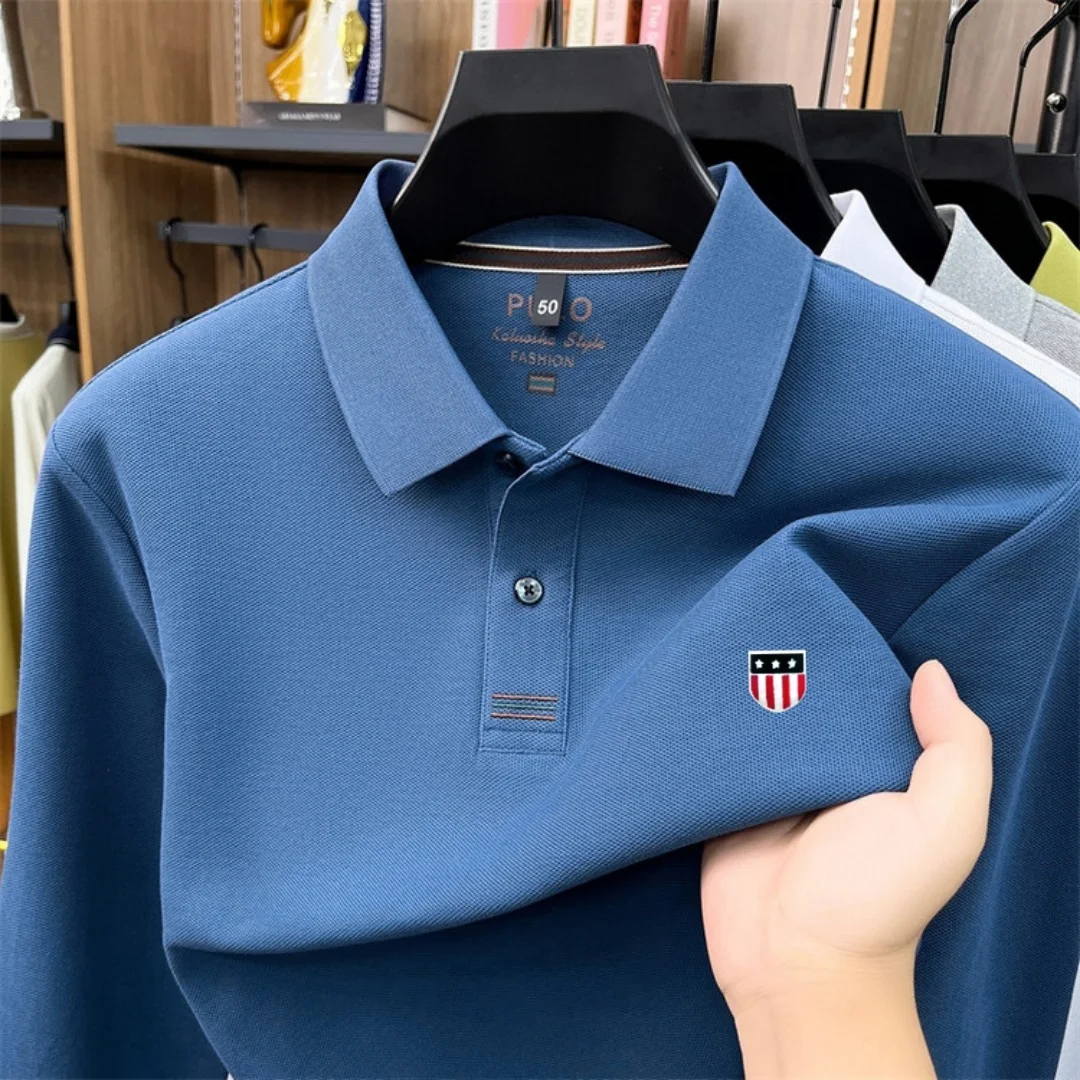 2026 new 100% pure cotton high-end brand men's long sleeve polo shirt autumn fashion luxury embroidery golf top business T-shirt