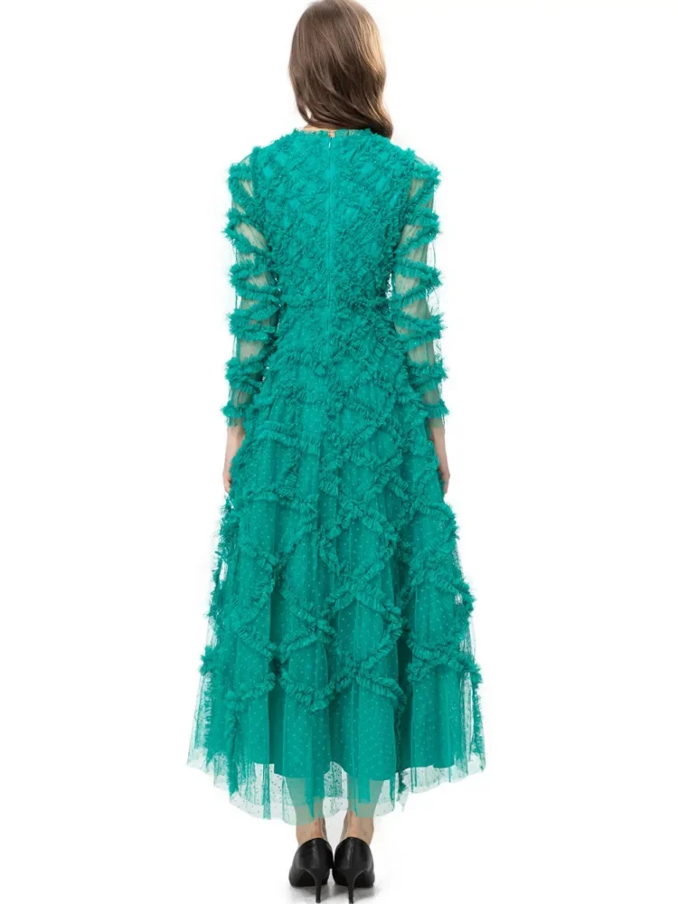 Robe longue de soirée formelle pour femme, imprimé à pois luxueux, volants en cascade, fleur, longue robe maxi, festival, printemps, automne, 2024