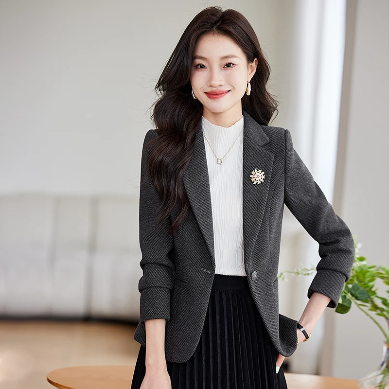 ZJYT Korean Fashion Blazers for Women 2024 Autumn Winter Outerwears Jackets Coats Elegant Chic Casual Casaco Feminino Plus Size