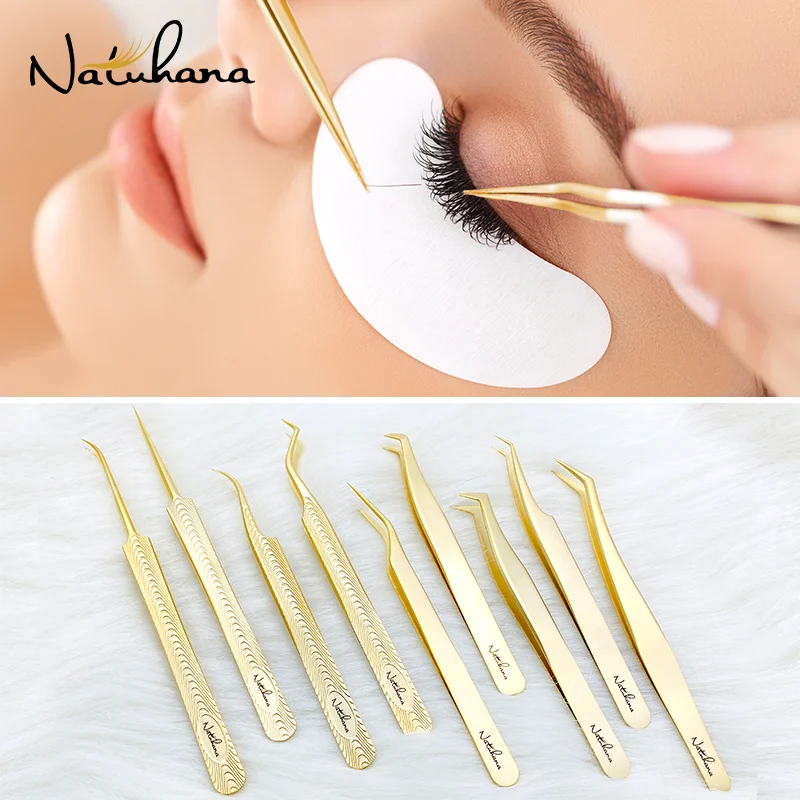 

NATUHANA Professional Eyelash Tweezers False Lashes Volume Lash Tweezer Storage Wholesale Stainless Steel Tweezers Makeup Tools