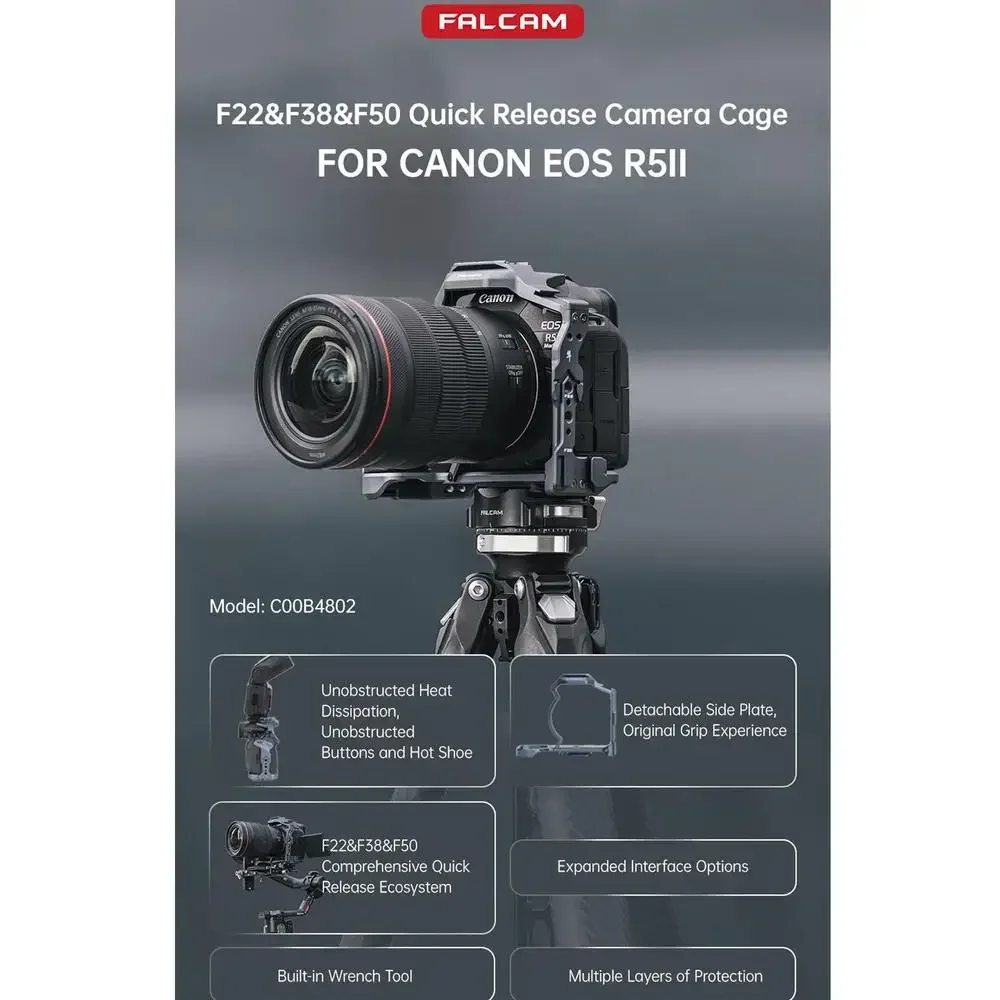 FALCAM F22&F38&F50 C00B4802 Quick Release Camera Cage for Canon R5 II - Durable and Versatile Photography Accessory