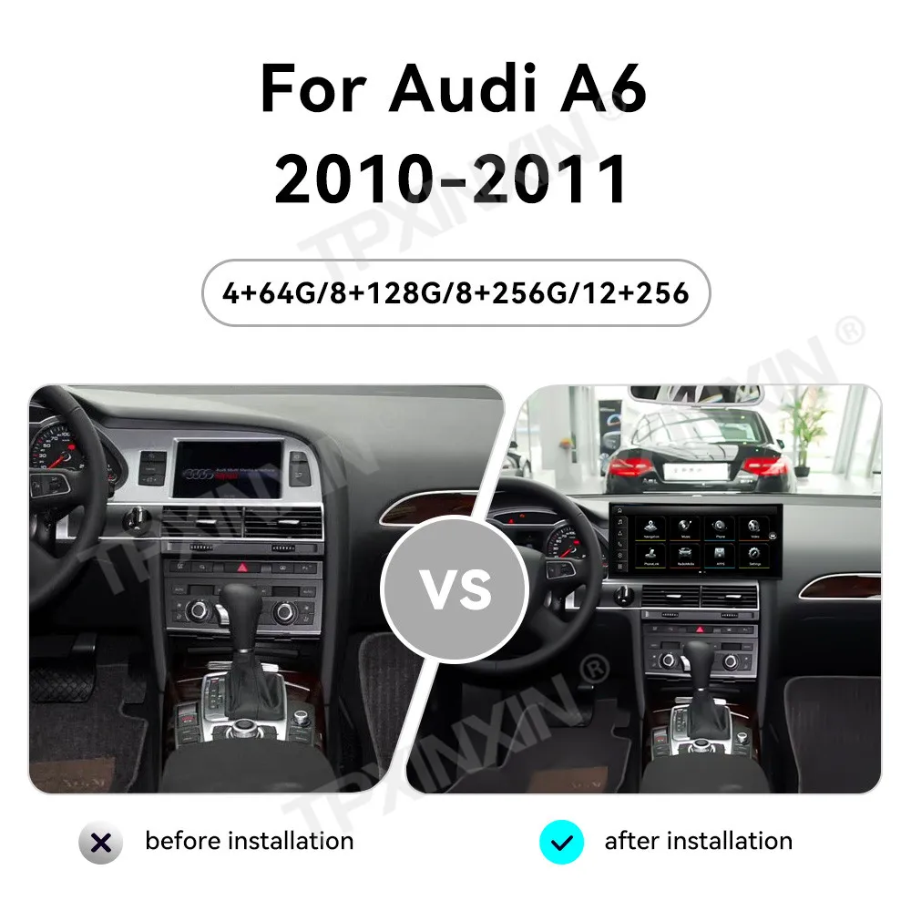 شاشة 15.8 بوصة تعمل باللمس أندرويد 14.0 لأودي A6 2010 إلى 2011 سيارة carplay الوسائط المتعددة راديو نظام تحديد المواقع والملاحة وحدة رئيس لاسلكية #2