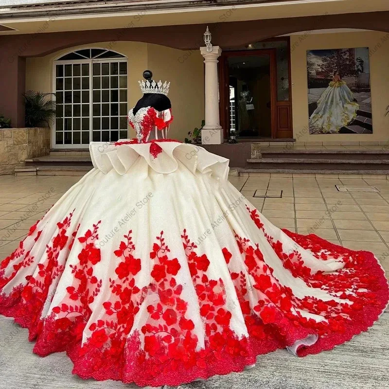 Vendanie Splendid Diamonds Quinceanera-Kleid für Mädchen, 3D-Blumen, Spitzenapplikationen, Illusion, Vestidos de 15 Quinceanera, individuell gestaltet