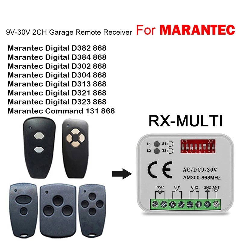 MARANTEC Garage Remote Control Receiver 2CH RX MULTI Frequency 300-868MHz Controller For MARANTEC D382 D384 D302 D304 D313 D321