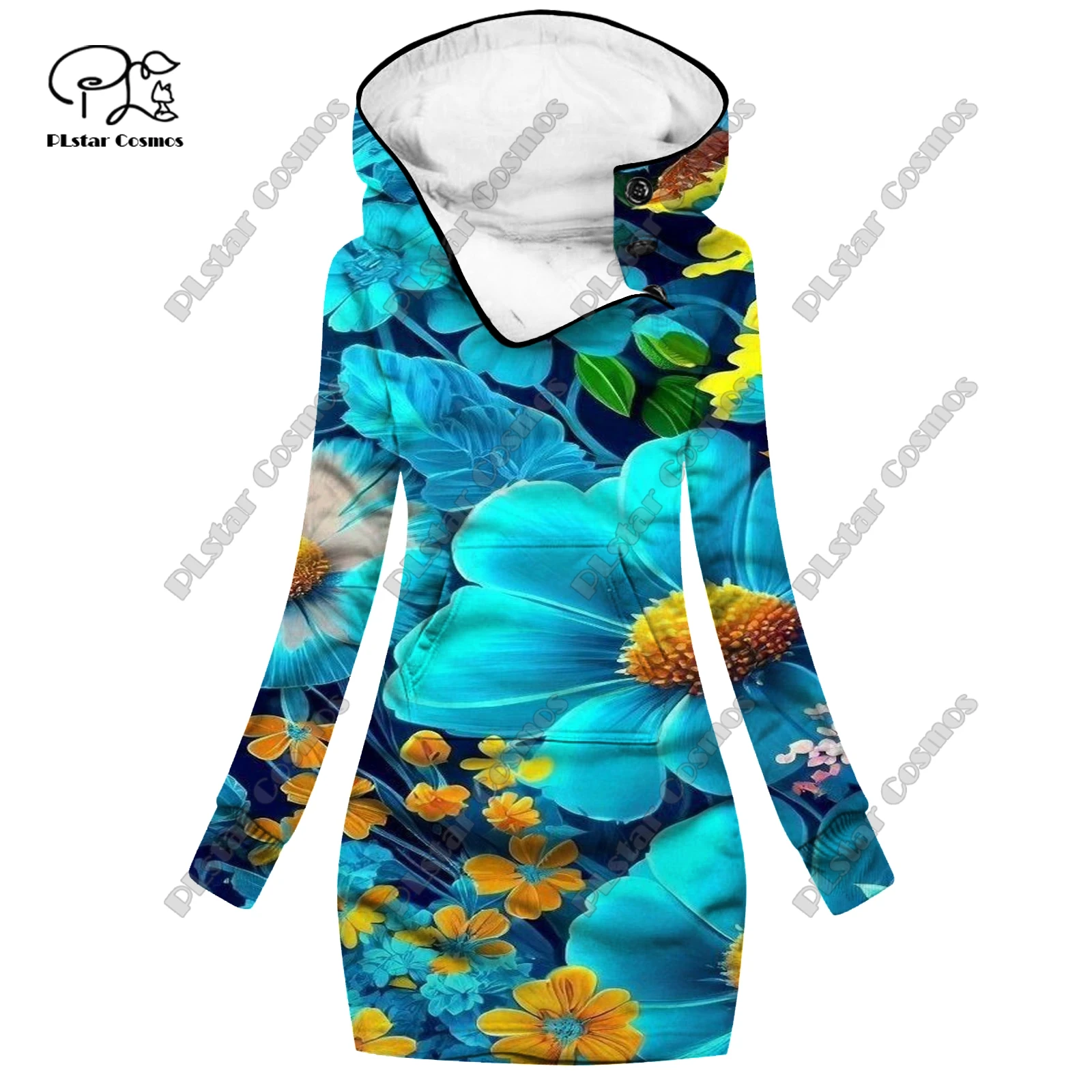 PLstar Cosmos 3D printed women's open tube sweater dress with colorful flowers and roses pattern leisure and slimming series H3