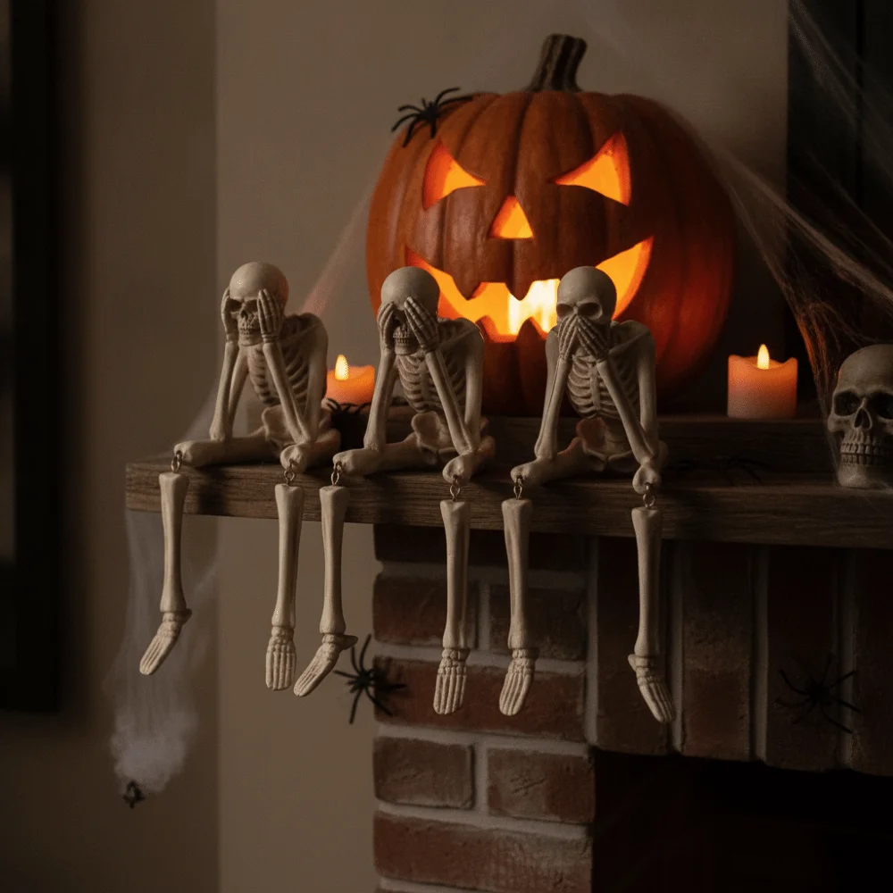 Resin Material Halloween Skull Figurines Realistic Spooky Atmosphere Skeleton Ornaments Creative Multi-scene Skeleton Decoration
