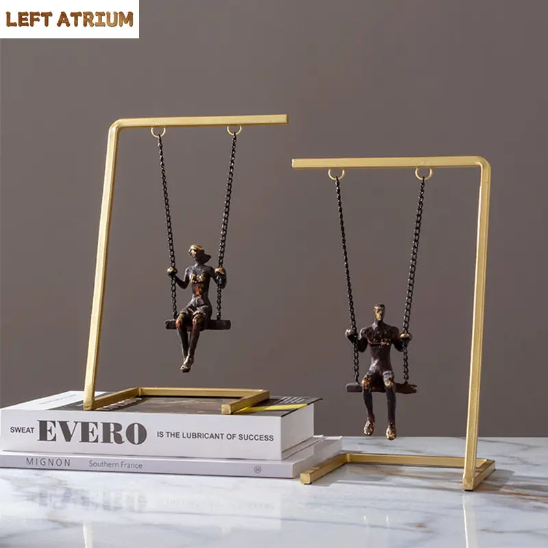 

Metal Swing Character Abstract Crafts Statue Golden Swing Figures Metal Sculpture Desk Decoration Ornaments Modern Home Decor