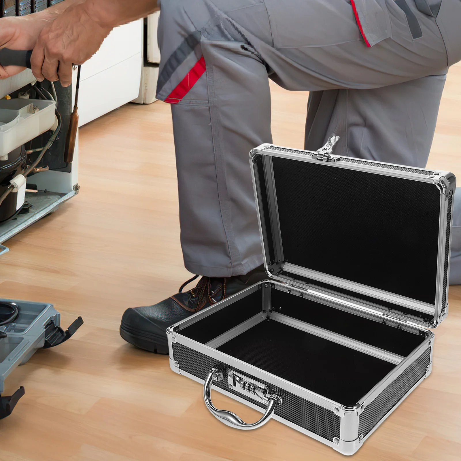 Aluminum Alloy Toolbox Organizer Coded Lock Portable Tool Case Large Capacity Metal Tool Box Handle for Craftsman DIY Projects