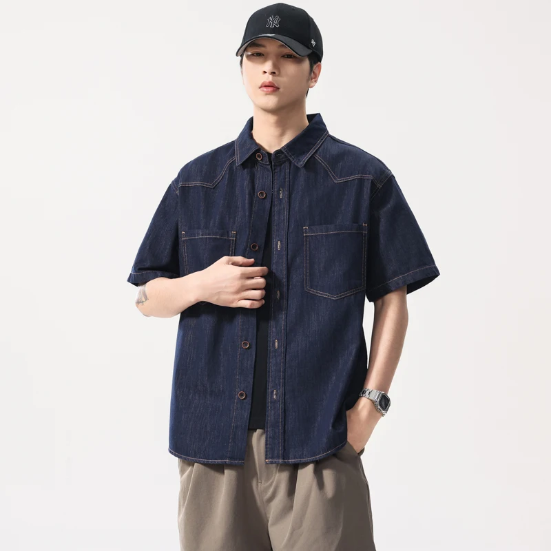 

Летняя рубашка Cityboy размера плюс 4XL из лиоцелла и тенселя с короткими рукавами — легкие винтажные потертые топы с воротником на пуговицах
