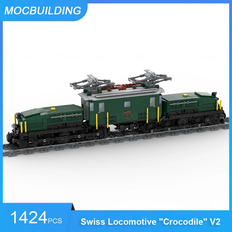 

MOC Building Blocks Swiss Crocodile Brown & Dark Green Locomotive Train Model Transportation DIY Assemble Bricks Xmas Toys Gifts