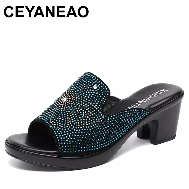 

2024 Summer Shoes Women Sandals Square Heel Open Toe Slip On Sandals Ladies Sexy Casual Slippers Female
