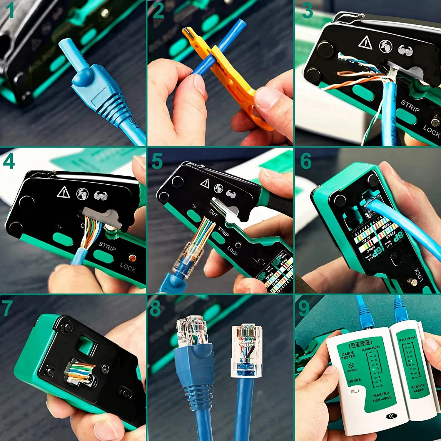 Imagem -06 - Zoerax Ethernet Crimper Tool Kit Tudo em um Rj45 Pass Through Cat6 Ferramenta de Crimpagem para Cat5 Cat5e Cat6 Conector 8p8c