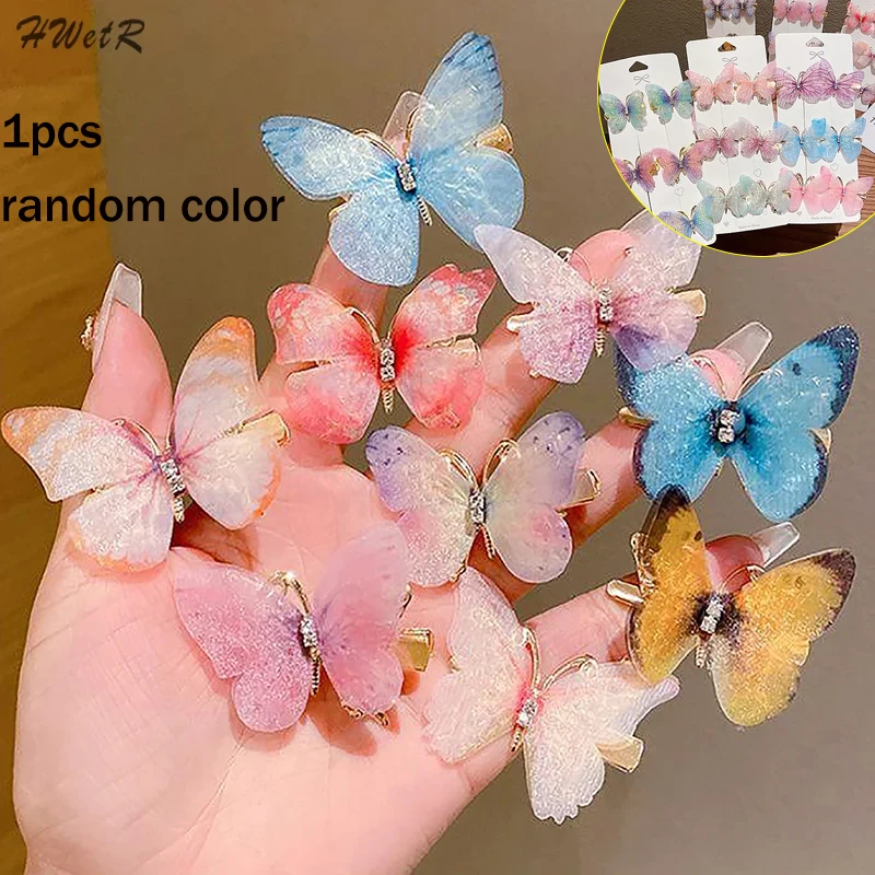 Random 1pcs Colorful Butterfly Hairpins Girl Hair Clips Barrettes Women Sweet Hair Ornament Rainbow Headwear Hair Accessories