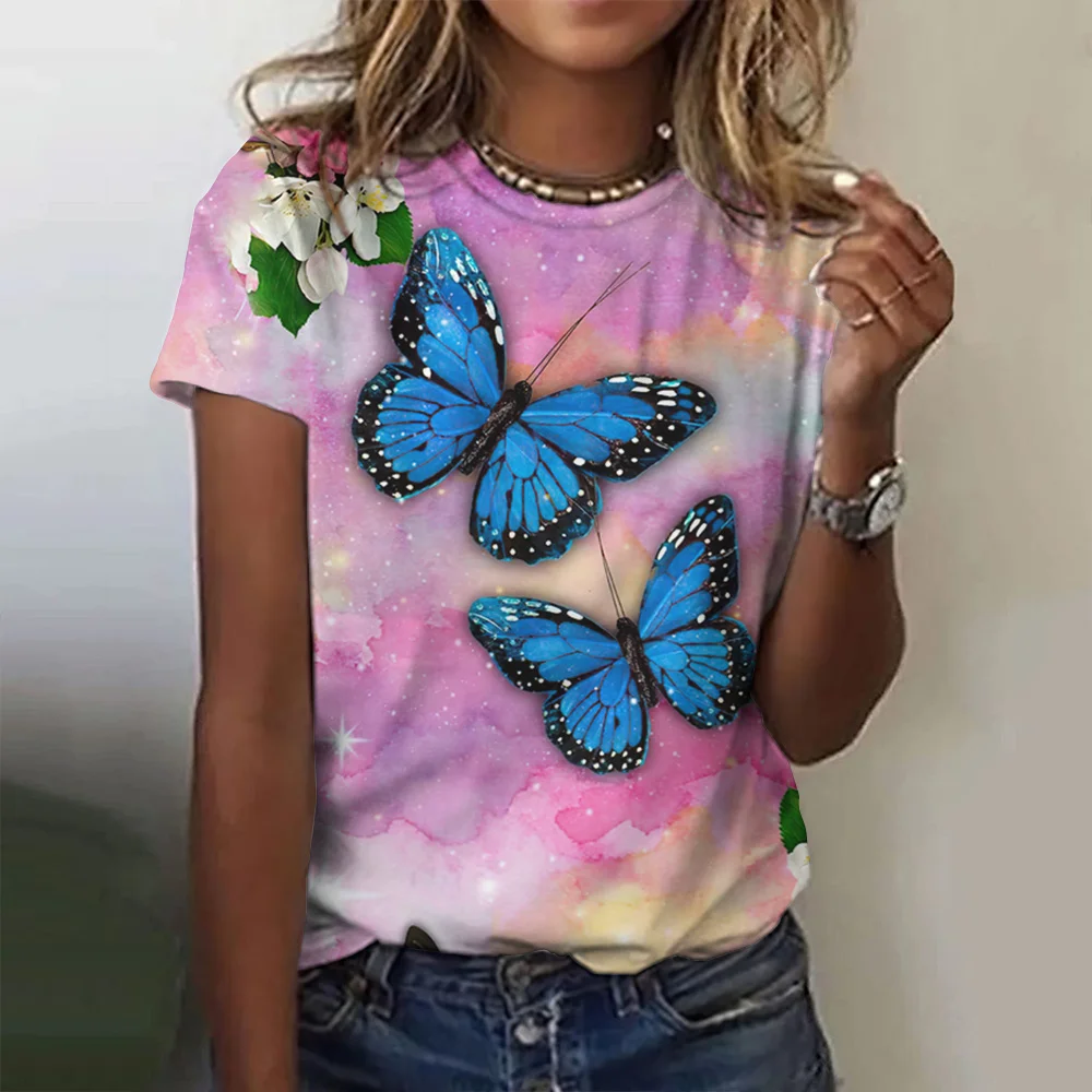 Women\'s T-Shirts 2023 Summer Fashion 3d Butterfly Print Short Sleeve Top Female Clothing O Neck Oversized Tees Harajuku T Shirts