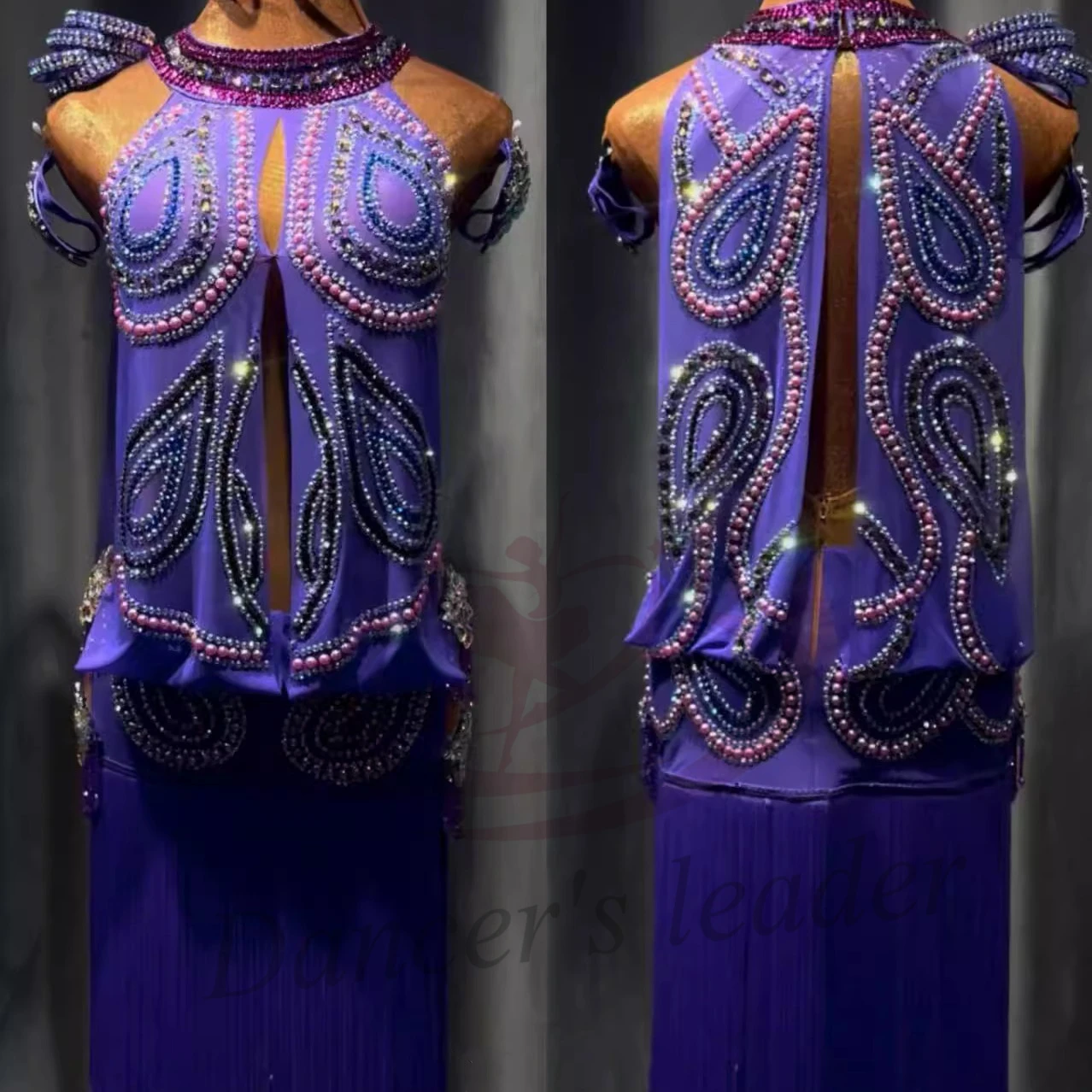 Costume de danse latine AB Stone pour femmes et enfants, haut de gamme, personnalisé, Noble, violet, robe de spectacle de piscine noire, Samba