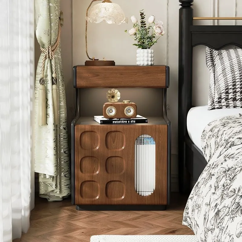 Bedside table, smart safe, integrated home bedroom, modern solid wood multi-function simple wireless charging safe