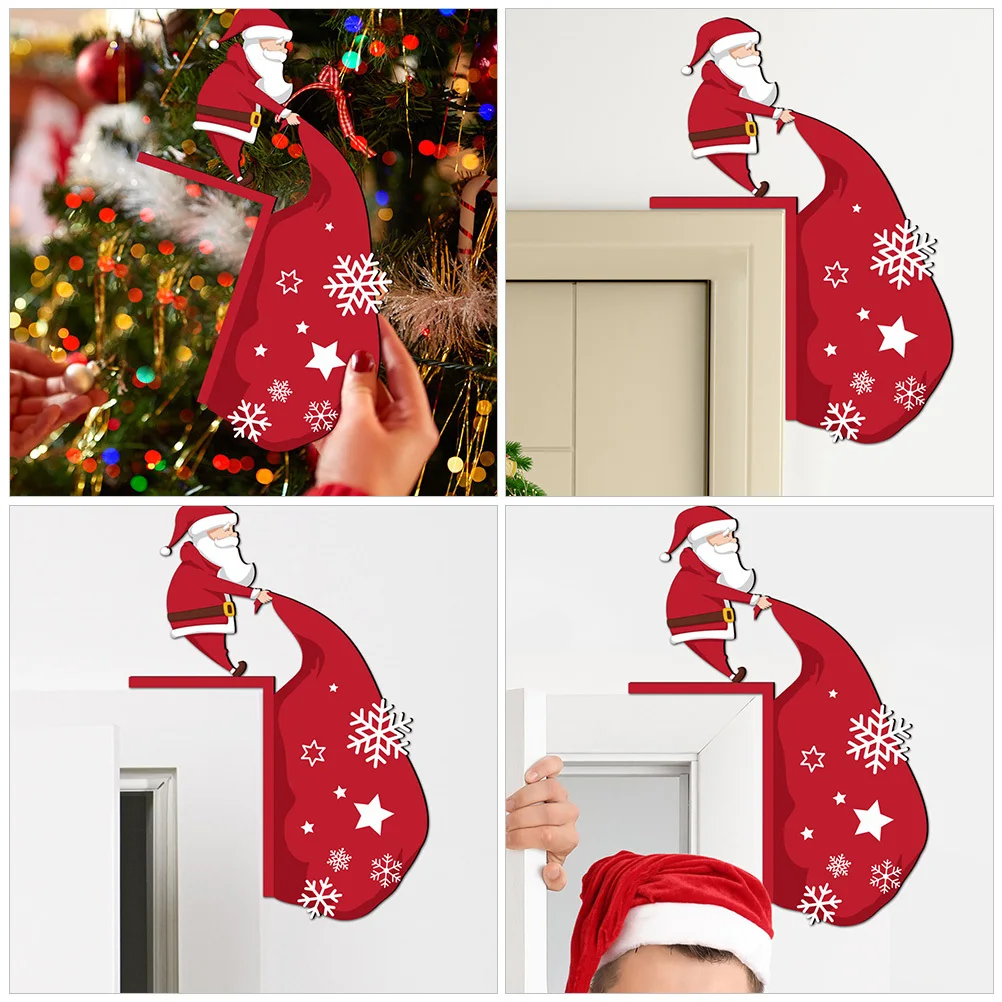 

Christmas Door Frame Decor Wooden Xmas Theme Door Corner Ornament Party Holiday Supply Santa Claus Decoration