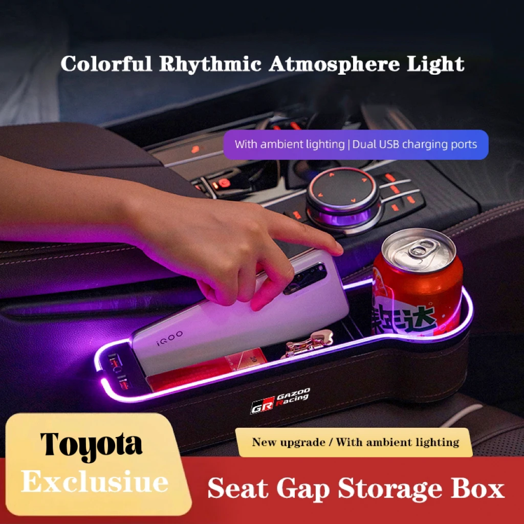 Car Seat Gap Filler Cup Holder 7 Colours Changing LED For Toyota Supra Aygo Prado RAV4 Hilux Yaris Corolla 4Runner Camry Avalon