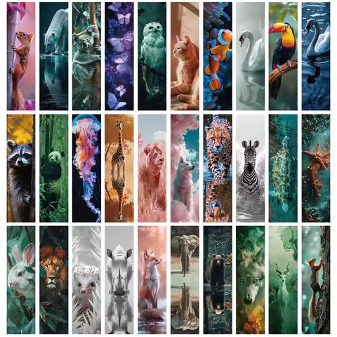 30PCS Oil Painting Animal Scene Bookmarks Creative Paper Creative Skateboard Laptop Luggage Graffiti Promotional Funny Bookmarks