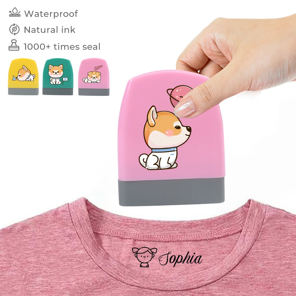 1 Stück personalisierter individueller Namensstempel mit niedlichem Welpenmuster für Kleidung, personalisierter Namensstempel, wasserdichter und waschbarer Namensstempel