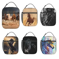 Lunch Bag Equine Themed Animals Galloping in The Sand Running Horses Pattern Reusable Lunch Box for Office School Picnic Beach